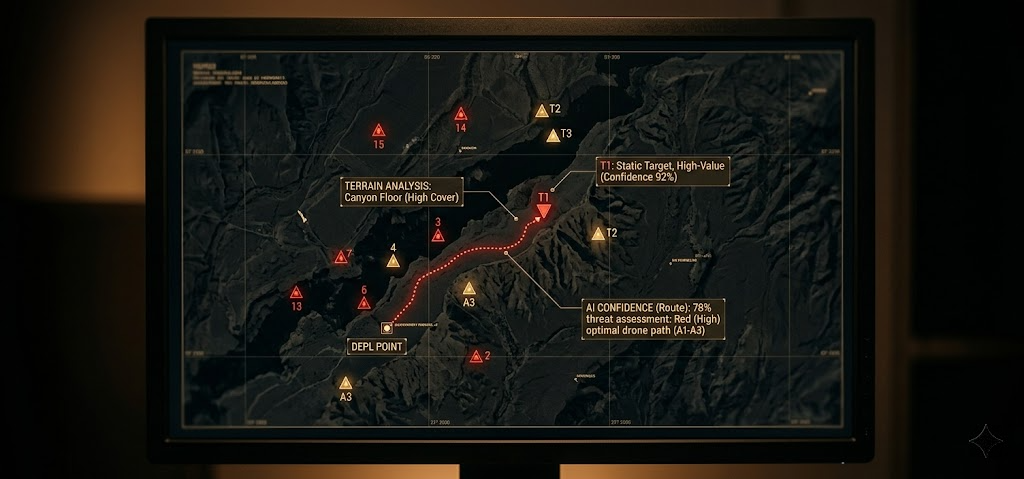 Tactical map with AI annotation overlays